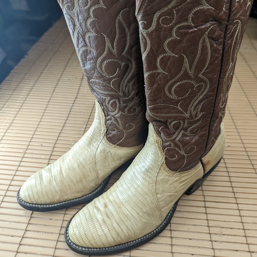 Nocona Boots women's sz 6.5B Ivory Genuine Exotic Teju Lizard cowgirl Western Bo